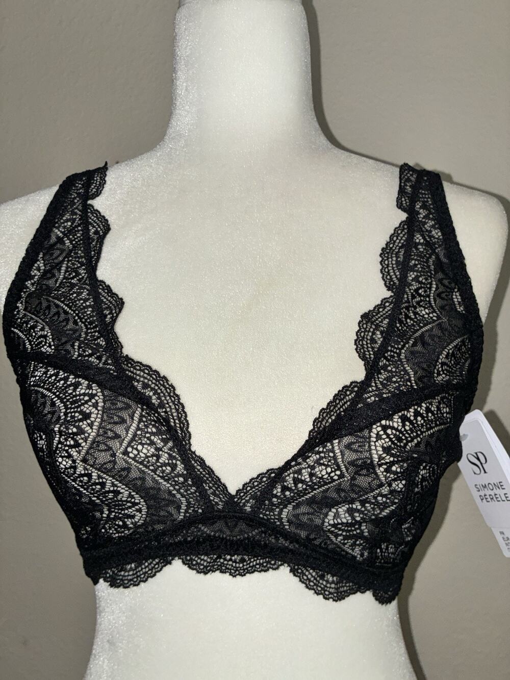 Simone Pérèle Black Lace Bralette Size US Large Plunge Bra New